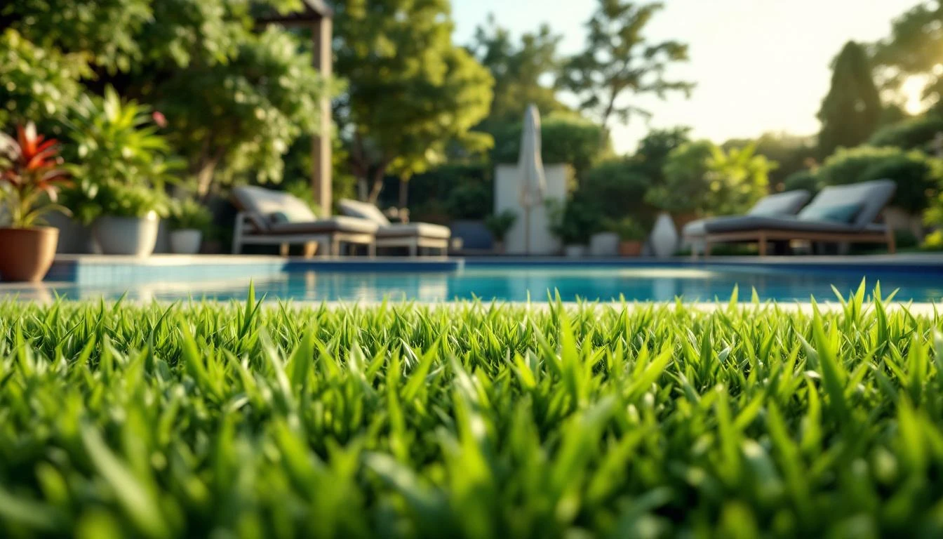Gazon synthétique autour de la piscine